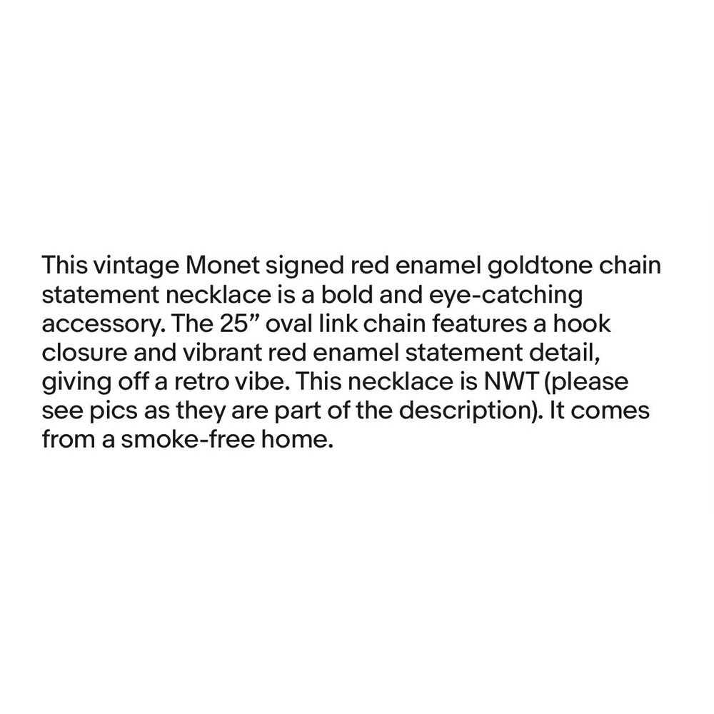 Vintage NWT‎ Monet Signed Red Enamel Goldtone Chain Statement Necklace 25" - Picture 7 of 7